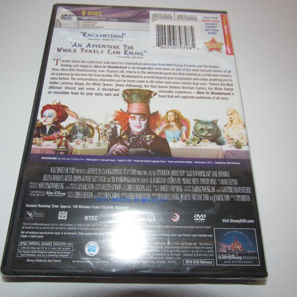 Disney Alice in Wonderland DVD |Johnny Depp, Tim Burton Fantasy Adventure|Sealed - Picture 3 of 3